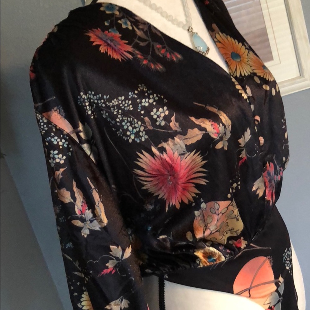Gorgeous Floral Velvet Bodysuit / Kimono Sleeves - Picture 5 of 6
